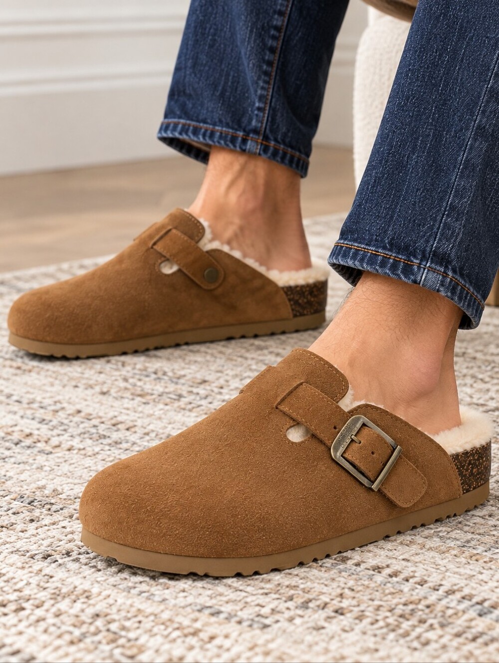 New Australia Luxe Collective Leather Men Berlin Shearling Clogs Chestnut Sz 11